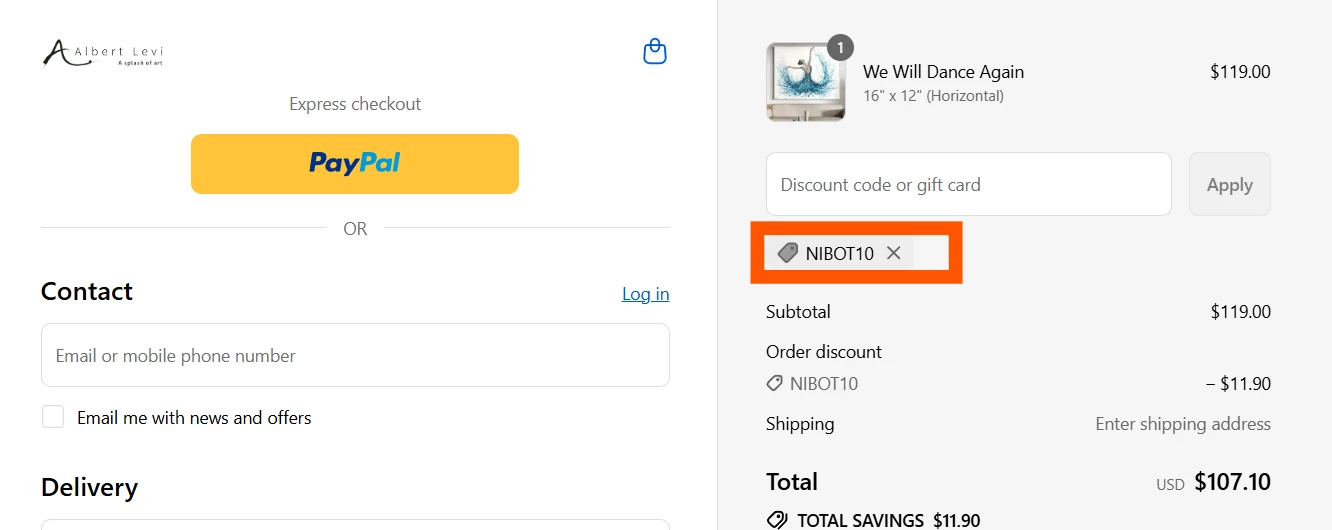 Albert Levi Gallery verified Coupon code NIBOT10